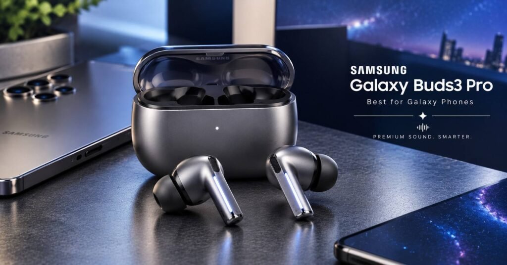Samsung Galaxy Buds3 Pro 3D render, best for galaxy phones in our best wireless earbuds list