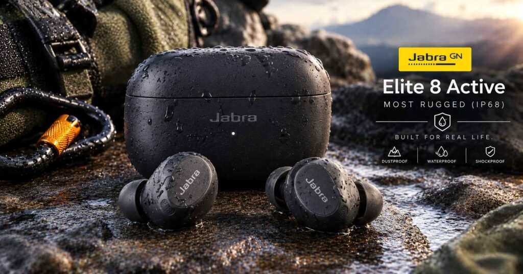 Jabra Elite 8 Active 3D render, most rugged (ip68) in our best wireless earbuds list